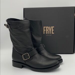 Frye Black Leather Combat & Moto Boots